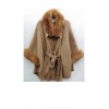 Poncho bord en fausse fourrure taupe