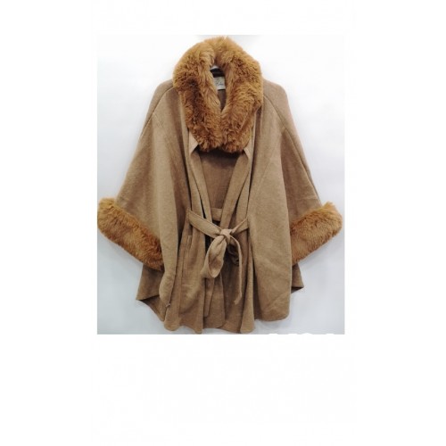 Poncho bord en fausse fourrure taupe