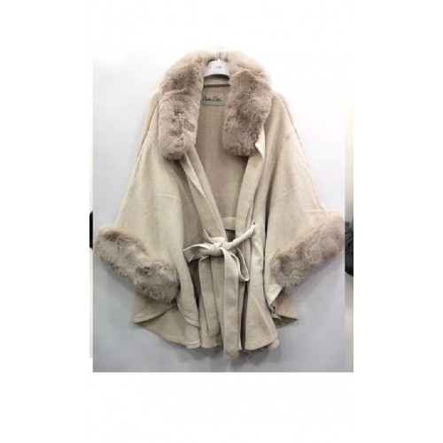 Poncho bord en fausse fourrure Xy75P beige