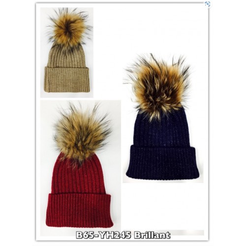 Bonnet brillant pompon fourrure - Da Fashion